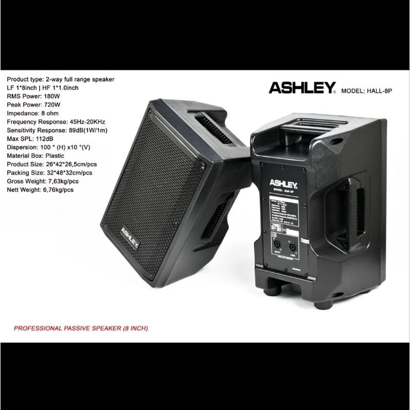 Speaker pasif ashley hall 8p hall8p 8inch garansi original