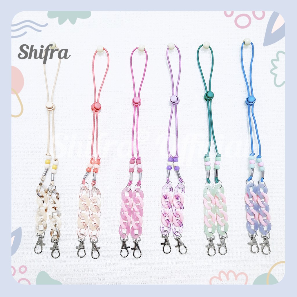 Shifra Tali Gantung Masker Leher Dengan Tali Karet Elastis Kombinasi Stopper Variasi Rantai Colorful