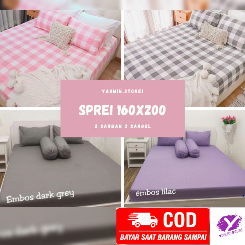SPREI 160X200 QUEEN BED KASUR NOMOR 2 EMBOS MOTIF WARNA MERAH HIJAU BIRU ABU MARUN NAVI UNGU KREM CO