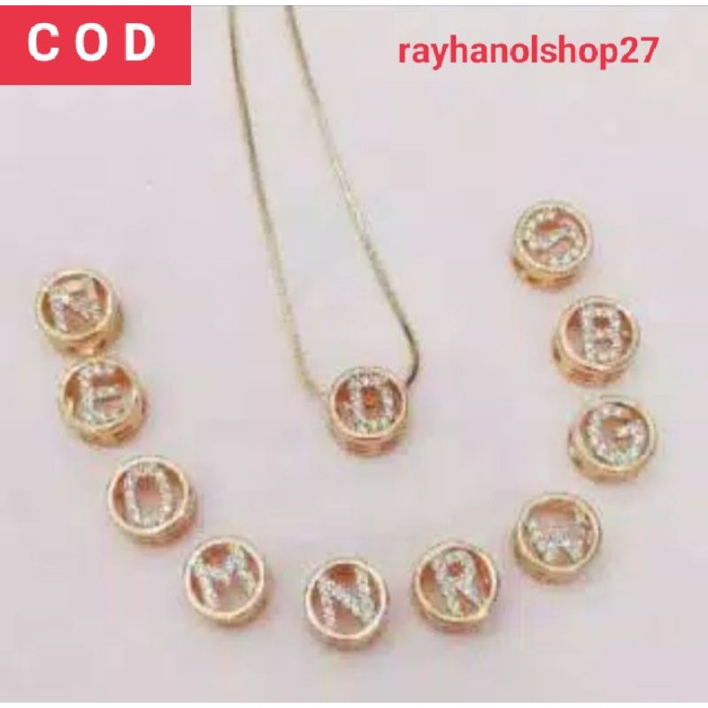 XUPING KALUNG LIONTIN ABJAD BULAT LAPIS EMAS GOLD