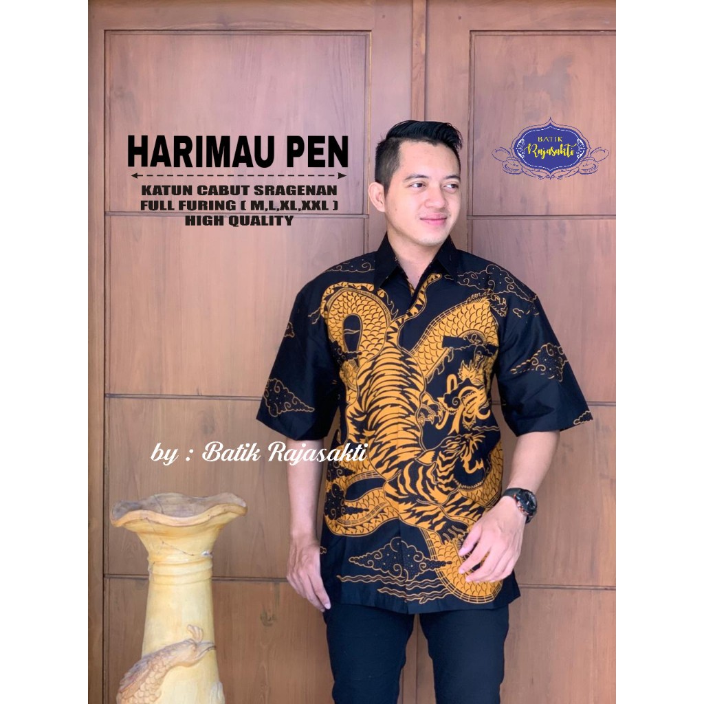 HARIMAU PEN Atasan Baju Kemeja Batik Pria Lengan Pendek PREMIUM Katun RAJASAKTI SOLO