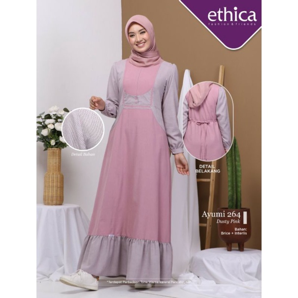 Ethica Ayumi 264 Dusty Pink Ethica Ayumi 264 Mint Green Ethica 264 Hitam Baju Muslim Gamis Dress Premium Terbaru Ori 2022