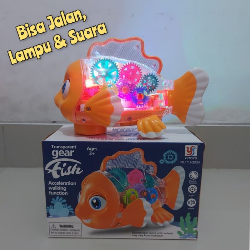 Mainan Ikan Bisa Jalan Lampu Suara - Gear Fish Baterai Anak Laki Cewek