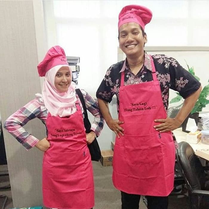 Apron / Celemek Pink Tua,Nevy dan Coklat muda - Navy