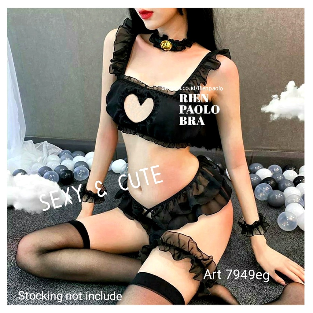 Premium Bra BH + Celana Dalam CD G String Set Sexy Hot Lingerie Kostum Cosplay Motif Anime Transpara