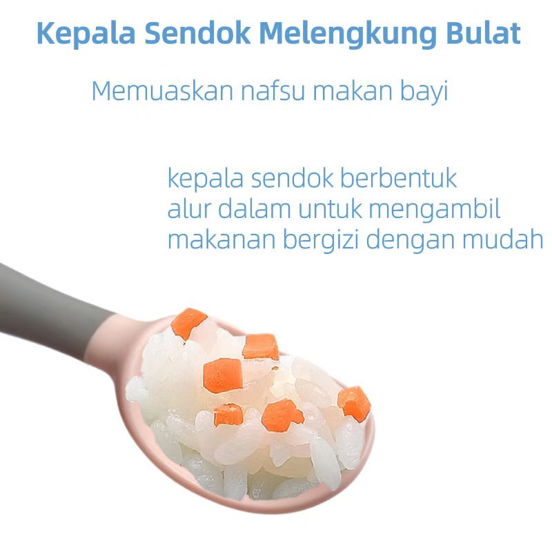 Ditekuk Bayi Anak Makan Sendok Bayi Sendok Garpu Food Grade Silicone Aman dan Tidak Berbahaya