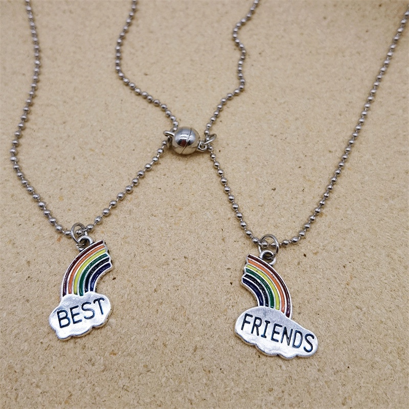 1 Pasang Magnetic Rainbow Couple Kalung Sederhana Dan Kreatif Pacar Klavikula Rantai Pria Dan Wanita Liontin Perhiasan Aksesoris - olo