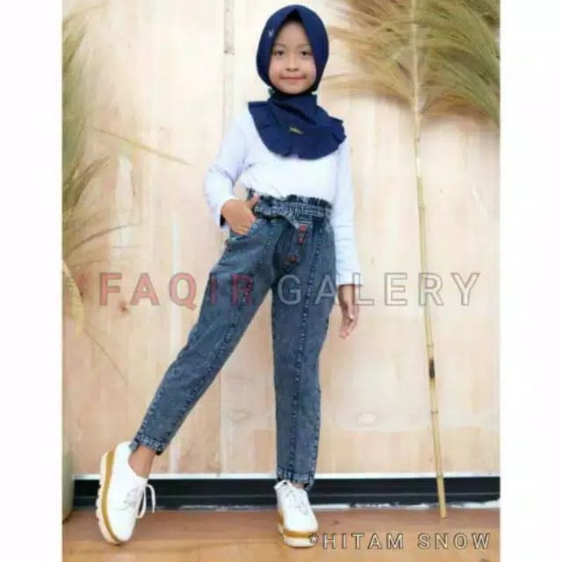 jeans kulot masa kini - all size - pinggang karet - bahan denim - tali depan