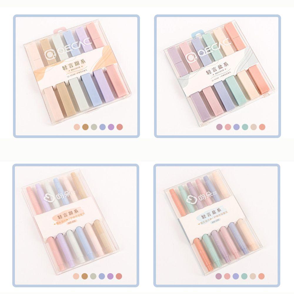 Top 6pcs/Set Pen Neon Lucu Berkepala Dua Perlengkapan Sekolah Alat Tulis