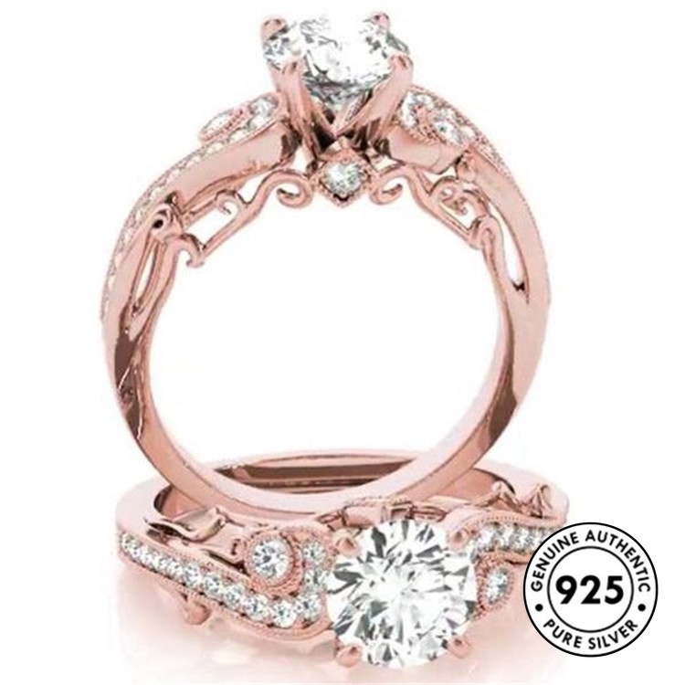 Cincin Berlian Bahan S925 Silver Warna Rose Gold Untuk Pertunangan