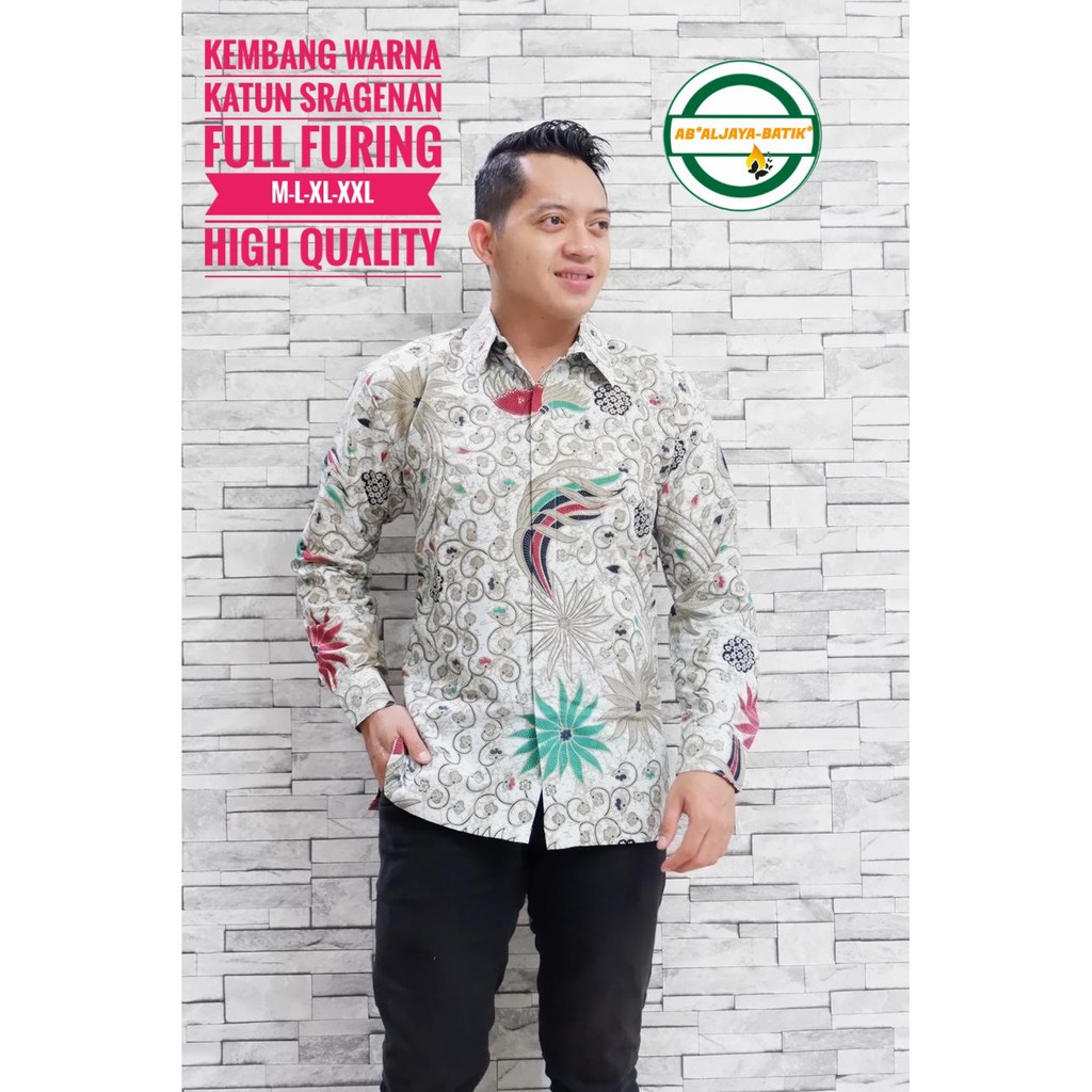 KEMBANG WARNA Kemeja Batik Pria Full Furing Katun Sragenan