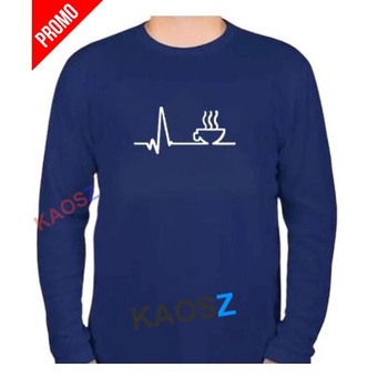 Kaos Distro Detak Jantung Kopi Putih  Premium Fashion Pria Wanita Lengan Panjang
