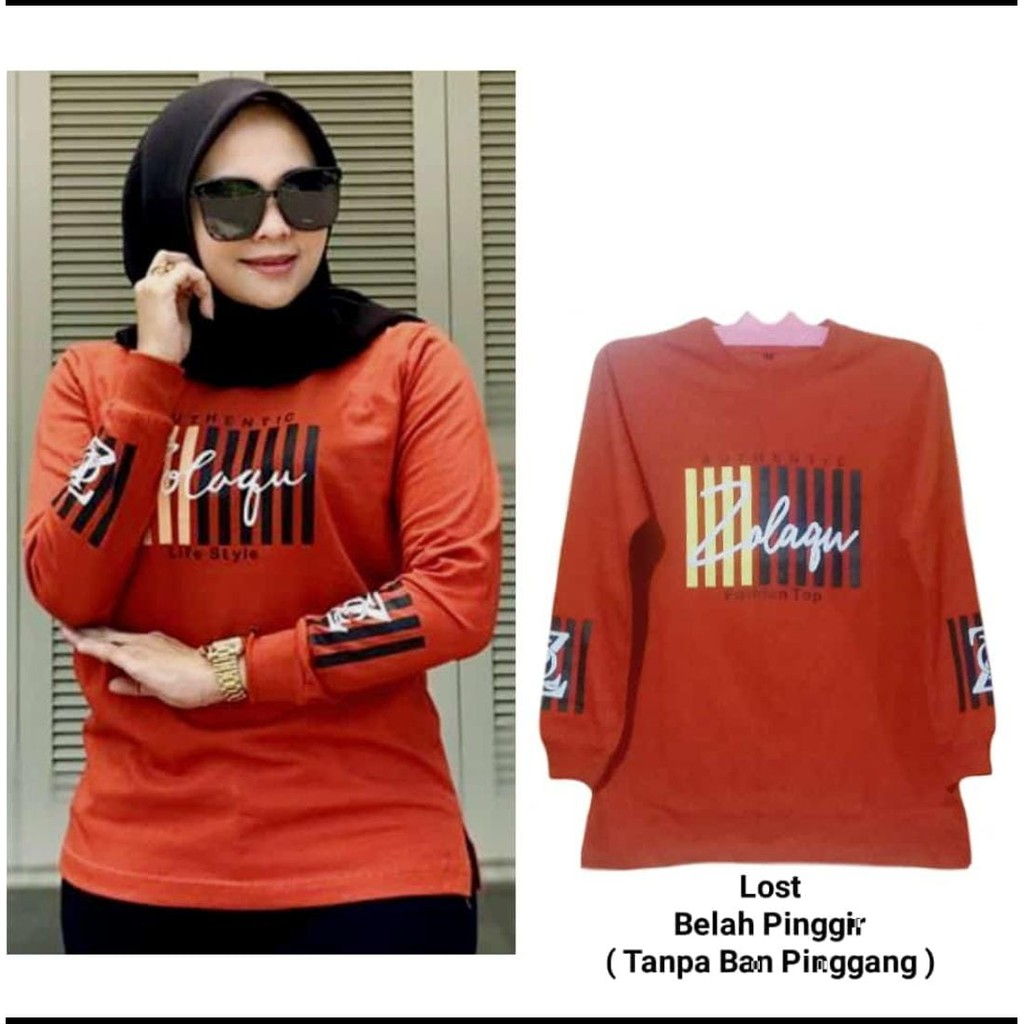 Kaos Wanita Lengan Panjang ZOLAQU Merah Bata M/L/XL