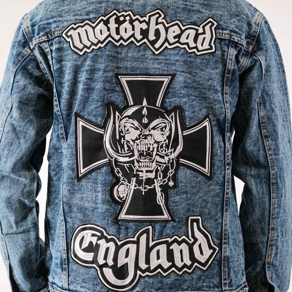 Jaket Jeans Denim Emblem Pria / Jaket Jeans Bordir Emblem Belakang Sandwash Biru