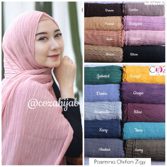 PASMINA CHIFON ZIGY ZIGZAG  LIPIT CHIFON CROSS PLISKET LIPIT TERLARIS TERMURAH / Coza Batik