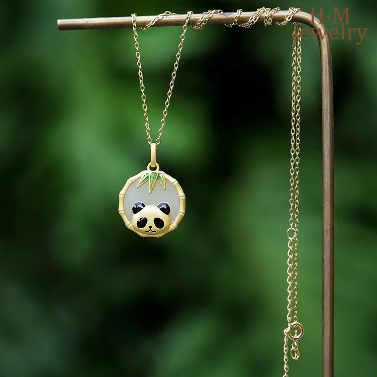 Kalung Rantai Sterling Silver 925 Dengan Liontin Beruang / Panda / Bambu Untuk Wanita