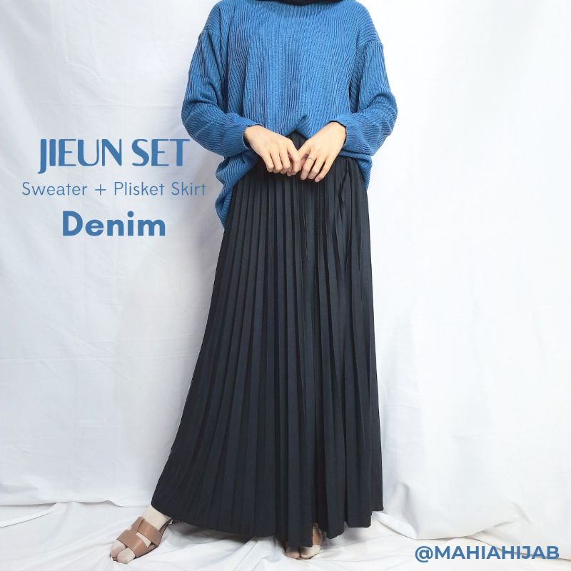 JIEUN SET (Sweater rajut + Rok Plisket) Paket hemat ootd hijab outfit murah