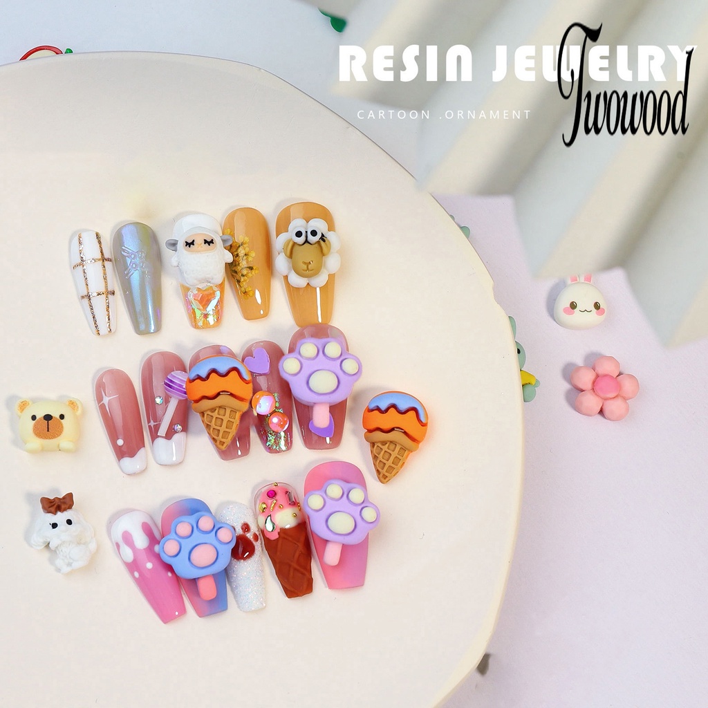 20 Pcs Perhiasan Kuku 3D Bahan Resin Tahan Air Untuk Dekorasi Manicure