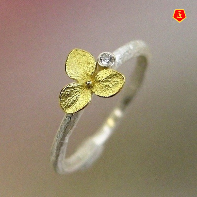 [Ready Stock]Minimalist Creative 18K Golden Clover 925 Silver Ring