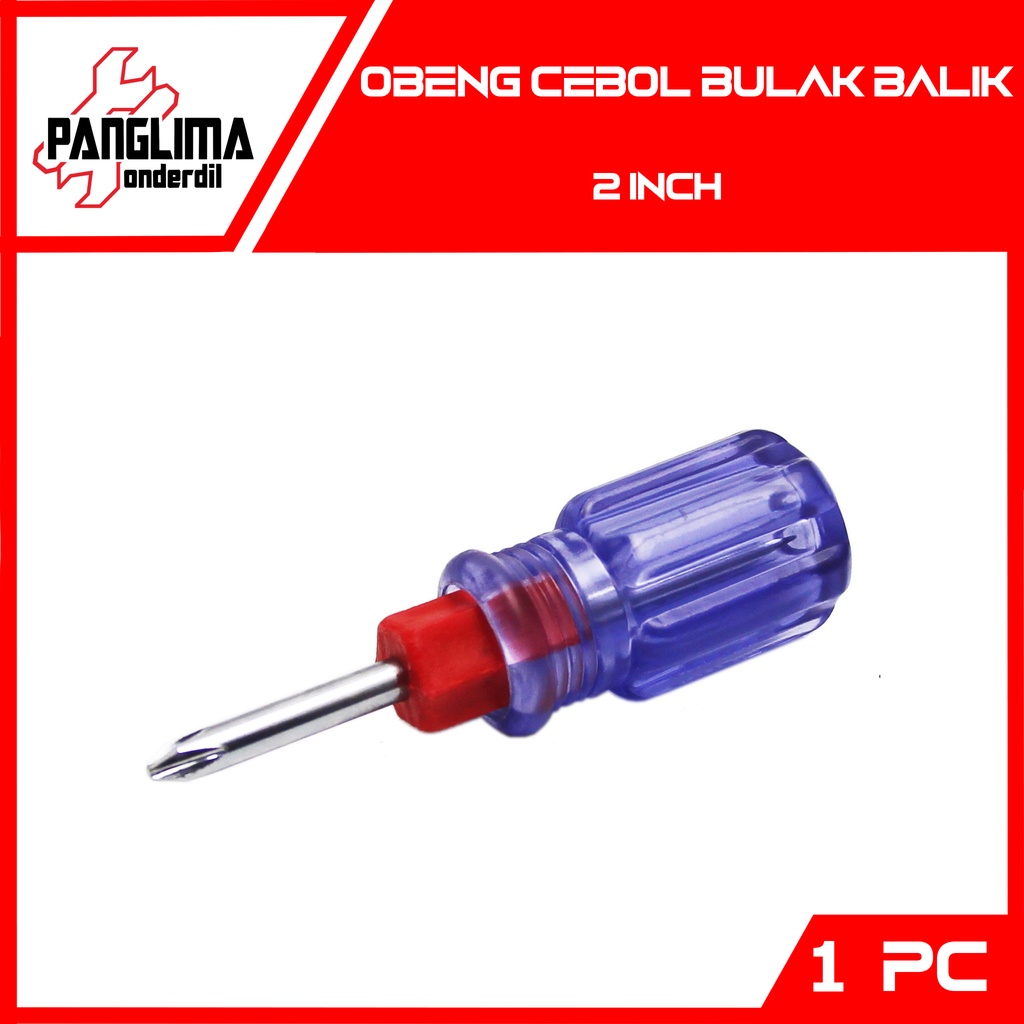 Obeng Cebol Mini Biru Bulak-Bolak-Balik 2 Way-2Way 2 Inch-in Plus-Minus Kecil-Stubby