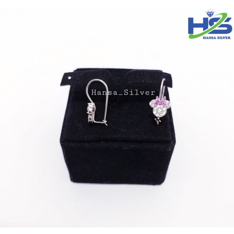 Anting Perak Anak Asli Silver 925 Lapis Emas Putih Model Desi Mickey Mouse