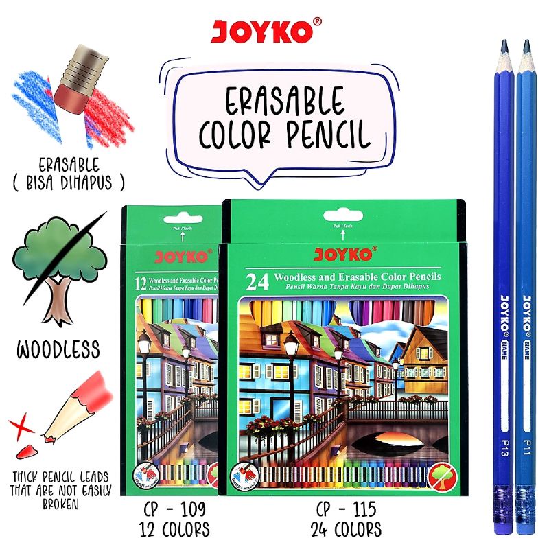 

PENSIL WARNA JOYKO BISA DIHAPUS + HAPUSAN DI BAGIAN ATAS PENSIL