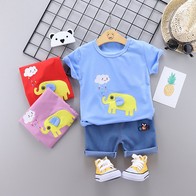 Mamamoli Baju setelan kaos anak laki laki / bayi / baby import/impor lucu elephant mm18