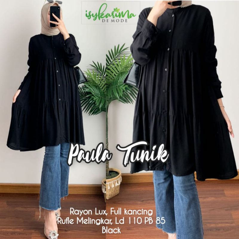PAULA TUNIK ATASAN WANITA DEWASA LD. 110CM PB. 85CM BAHAN RAYON LUX FULL KANCING (ASV)