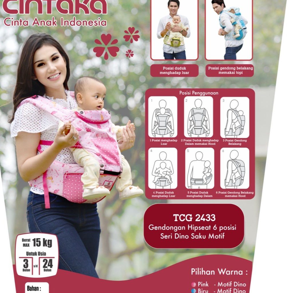 Chintaka TCG2433 Gendongan Hipseat 6 posisi seri DINO saku motif