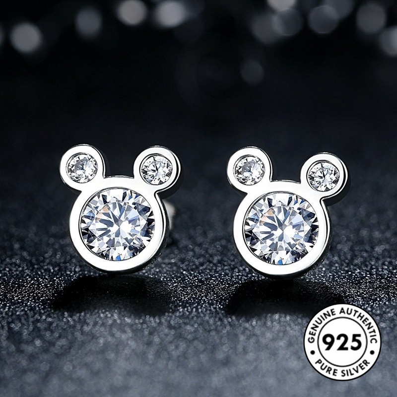 Anting Tusuk Motif Mickey Mouse Lucu Bahan Sterling Silver 925 Untuk Wanita