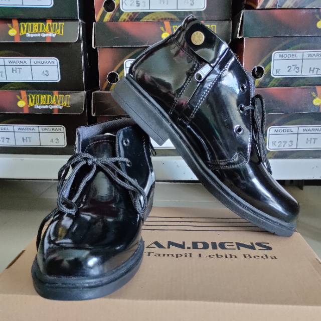 MANDIENS PDH R.04 - Sepatu Kulit Kilap Sintesis PDH TNI POLRI Murah Original Tali Resleting