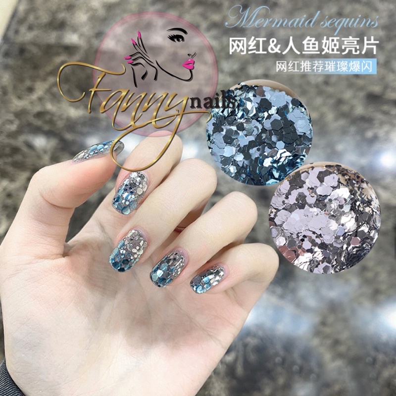 MERMAID SEQUIN GLITTER SILVER BLUE HEXAGONAL GLITTER NEW TREND GLITTER NAIL ART KUTEK GEL GLITER