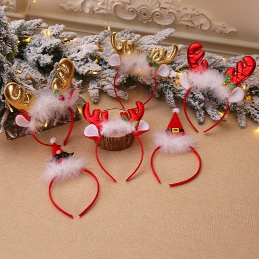 Bando Natal Tipis Tanduk Rusa Bulu Cute BN 46-51 | Topi Natal Santa | Aksesoris Christmas