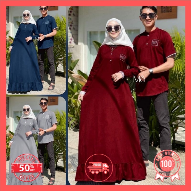 Gamis Couple Pasangan Remaja ANNETH Modis Kekinian Modern Terbaru 2021 Couple lebaran terbaru