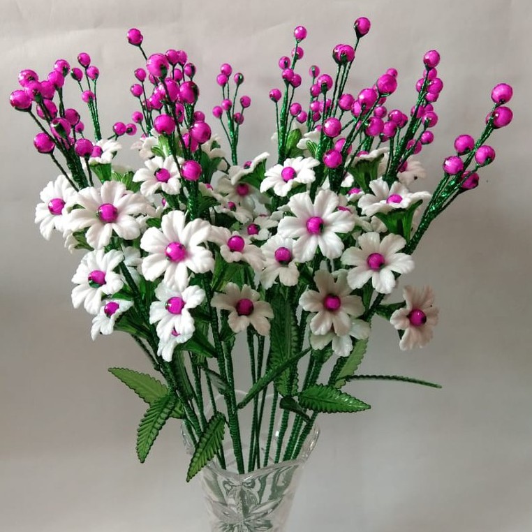 Bunga Akrilik Sakura putih putik Pink Manik Manik