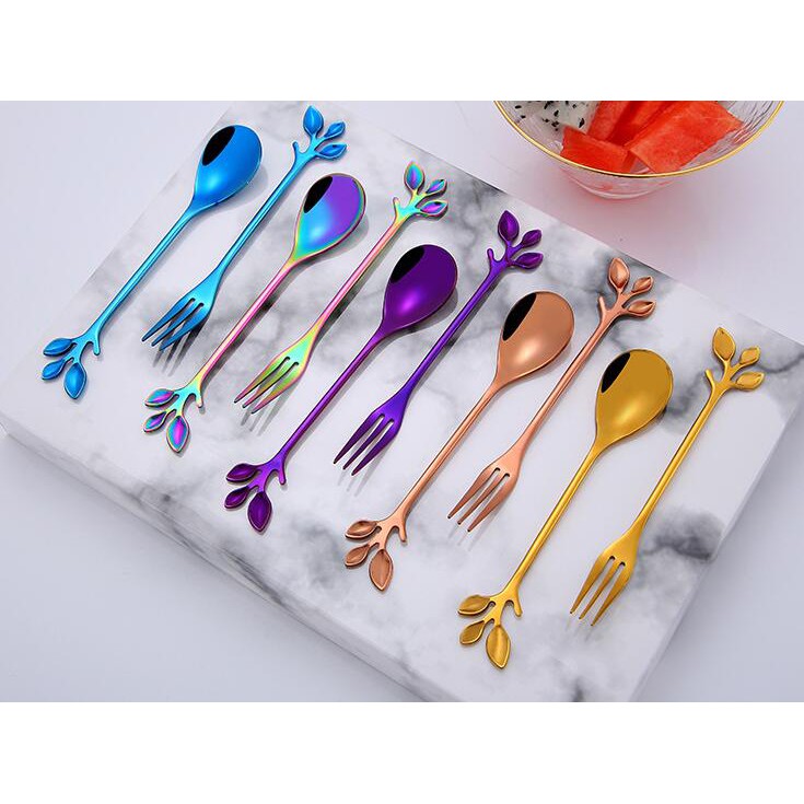 Stainless Steel Unique Leaf Coffee Spoon Fork Children Spoon Gift Spoon Sendok Garpu Anak unik