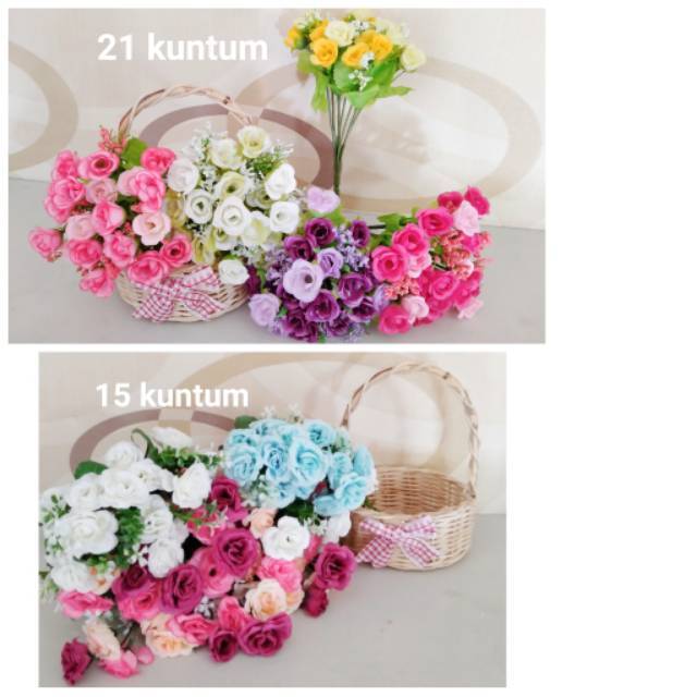 Satu buket bunga mawar artificial 15 kuntum dan 21 kuntum , shabby chic