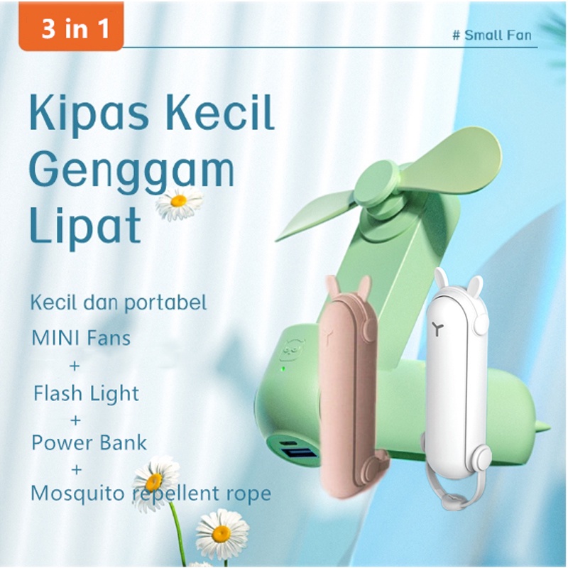 2IN1/3IN1 Portable Fan USB Kipas angin mini isi ulang/portabel/Neck Kipas Angin Leher portable Kipas USB + Power bank + Flash light  Handheld Fan