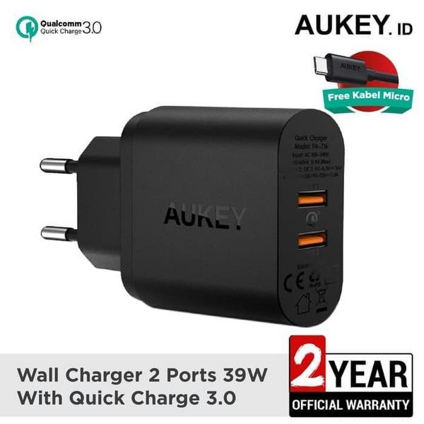 Aukey Charger 2 Iphone Samsung Port Quick Charge 3.0 ORIGINAL GARANSI