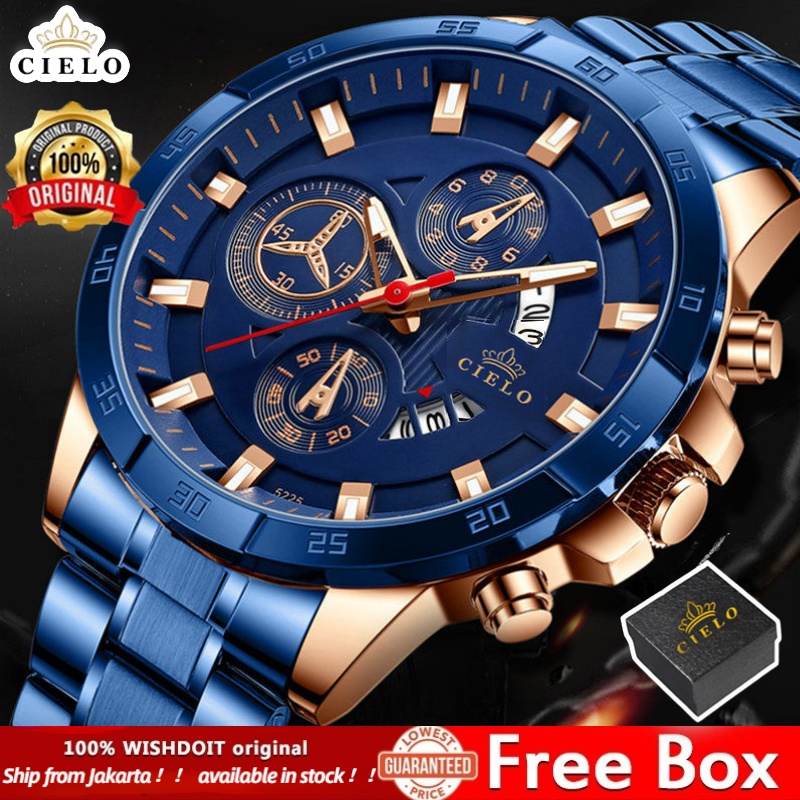 【TERMURAH】CIELO 5225 Jam Tangan Pria Anti Air Original Luxury Stainless Steel  COD（Free BOX+Kartu Garansi）Penjualan Terbaik Seiko Alexander Christie Sport Imoport Premium Couple Grosir Murah