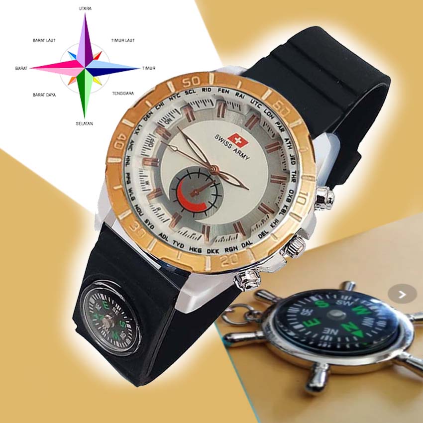 (COG)Jam Tangan Kompas Analog Sport, Jam Tangan Pria Analog Kompas