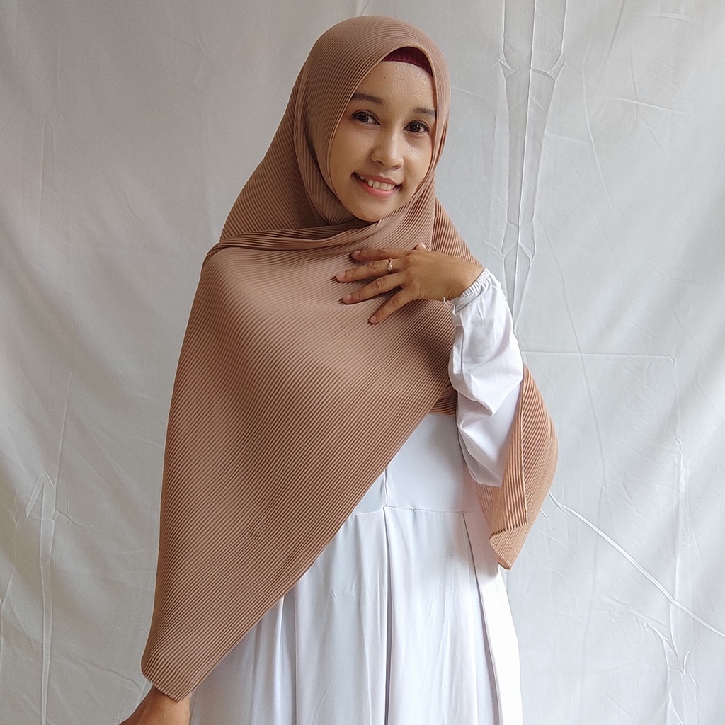 PROMO DISKON PASMINA AMEERA FULL PLISKET WARNA COKSU / CREAM / COKLAT SUSU 185 X 75 PASHMINA  BABYDO