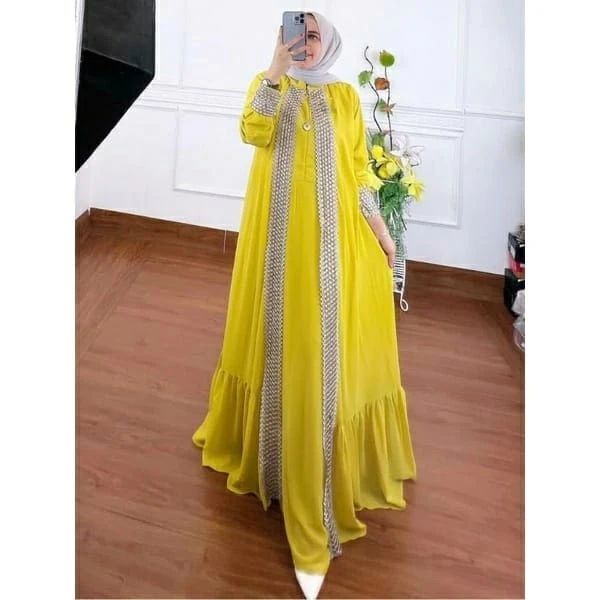 SAVANA DRESS BAHAN MOSSCRAPE APLIKASI RENDA DAPAT GAMIS WANITA ( TIDAK TERMASUK HIJAB ) RESLETING DE