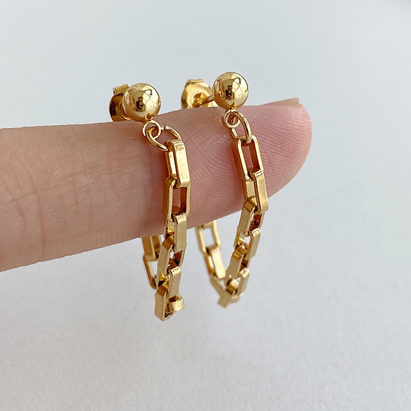 Anting unik bentuk rantai titanium anti karat korea fashion