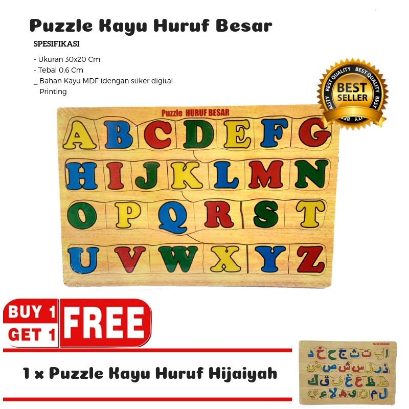 Mainan Kayu Pintar Buy 1 Get 1 Puzzle Kayu Huruf Besar / Puzzle Kayu Huruf Hijaiyah