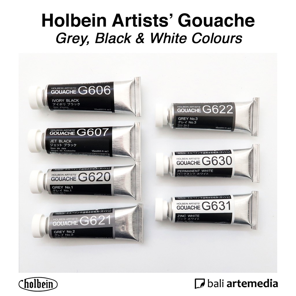 Holbein Artists' GREY, BLACK &amp; WHITE Gouache Paint 15ml