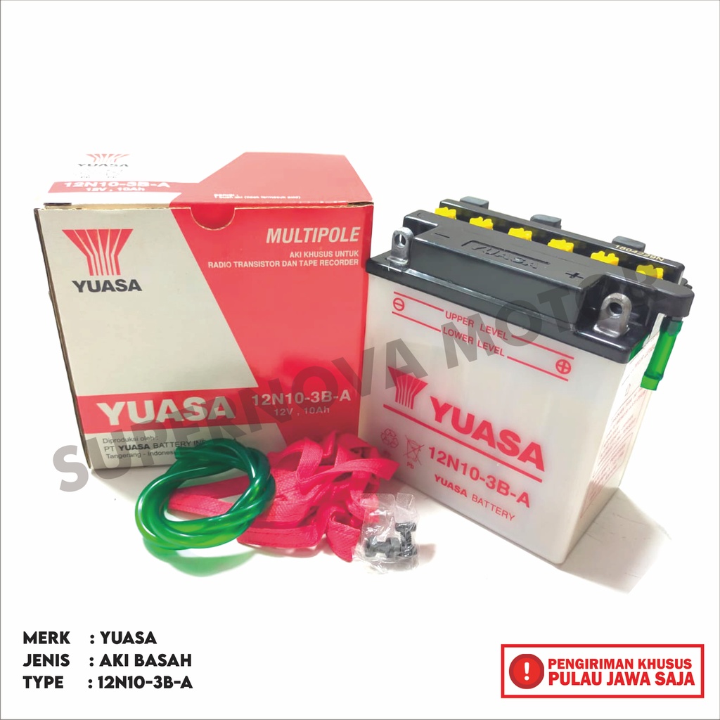 AKI BASAH 12N10-3B AKI MOTOR RODA 3 VIAR TOSSA JIALING AKI YUASA 12N10-3B 10AH ORIGINAL YUASA