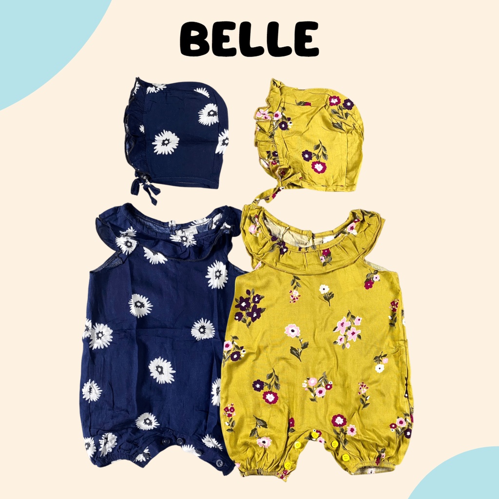 3-15 BLN ROMPER BAYI BELLE FREE BONNET HAT JUMPER BAYI BY LITTLE KODA (SNI)