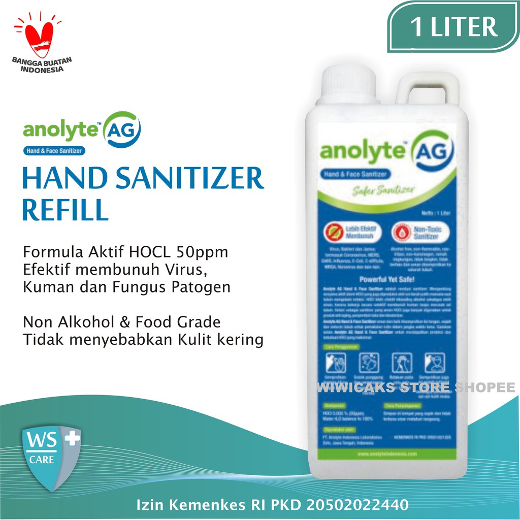 Hand Sanitizer Non Alkohol 1 Liter Cair Food Grade Hand Sanitizer Refill Anolyte AG HOCL
