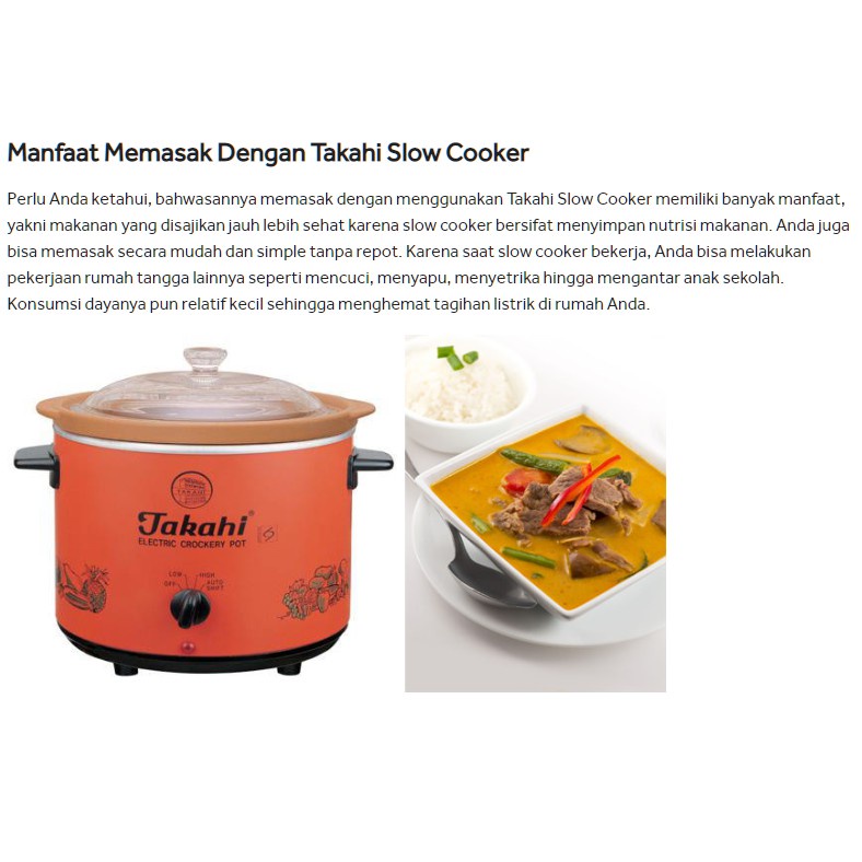 Takahi 1404HR Electric Slow Cooker Crockery Pot 2,5Liter